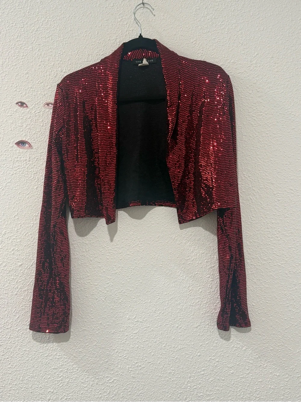 One by one Red Sequin like Cropped Bolero Jacket